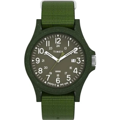 Image of Timex Men&#039;s Trend 40 mm Watch Green Eco Friendly Slip Thru Single Layer Dial Case TW2V96000