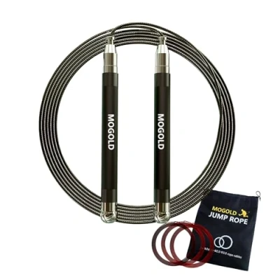 Image of MOGOLD Speed Rope Jump for Boxing Length Adjustable Fast &amp; Easy Set Up 4 Lightweight Cables + 2 Handles in Black,Blue or Red Free Carrying Pouch