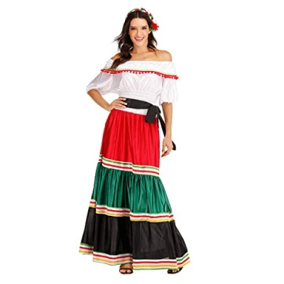 Image of EraSpooky Women Mexican Senorita Costume Fancy Dress Cosplay Halloween Party Outfit for Adult
