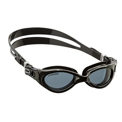Image of Cressi Lady Flash Goggles Separate Eyepiece Swimming with Fogproof, Scratchproof, Anti UV Lenses, Black/Frame Black Grey Tinted Lens , One Size