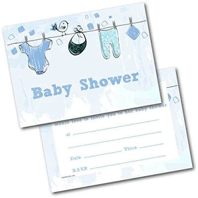 Image of Doodlecards Baby Shower Invites Clothes Blue Invitations Pack of 20 Postcards and Envelopes