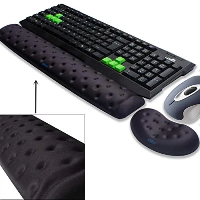 Image of BRILA Memory Foam Mouse &amp; Keyboard Wrist Rest Support Pad Cushion Set for Computer, Laptop, Office Work, PC Gaming Massage Holes Design (Black Bundle)