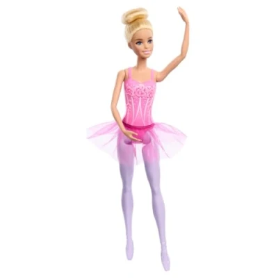 Image of Barbie Ballerina Doll, Blonde Fashion Doll Wearing Purple Removable Tutu, Posed with Ballet Arms &amp; “en Pointe Toe Shoes, HRG34