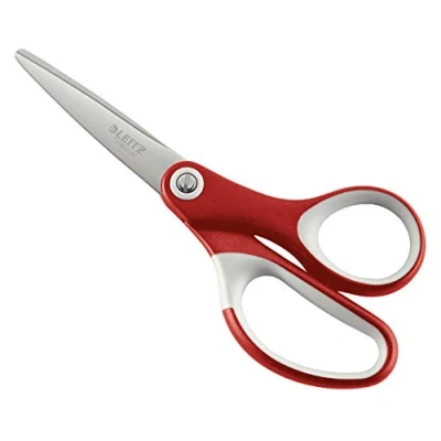 Image of Leitz Titanium Scissors, Right or Left Handed (Ambidextrous), 150 mm, Office Stationary, Ergonomic Handle, Red