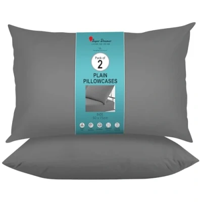 Image of Microfiber Pillow Case 2 Pairs Housewife Pillowcases Plain Dyed Soft &amp; Breathable Covers Standard Size 75x50 cm Wrinkle Fade Resistant Easycare Machine Washable Bedding Charcoal