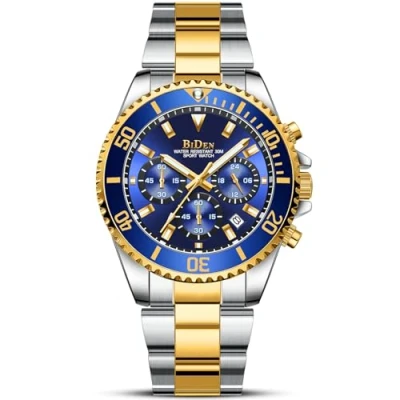 Image of Designer Chronograph Military Waterproof Analogue Quartz Men Stainless Steel Wrist Watch Fashion Large Date Watches for Gold Blue