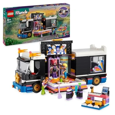 Image of LEGO Friends Pop Star Music Tour Bus Toy for 8 Plus Year Old Girls, Boys and Kids, Vehicle Building Kit with 4 Mini Doll Characters Musical Adventures, Gift Idea 42619
