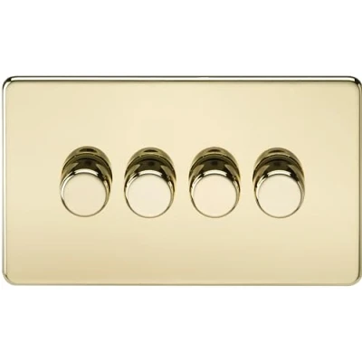 Image of KnightsBridge 4G 2 way 10 200W (5 150W LED) Intelligent Screwless Dimmer Polished Brass