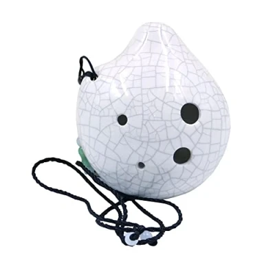 Image of Alnicov 6 Hole Ocarina,Wine Bottle Style Alto C Ocarina,Ice Crack Glazed Craft White