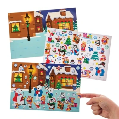 Image of Baker Ross FN335 Christmas Carols Animal Sticker Scenes Pack of 4, Arts and Crafts for Kids