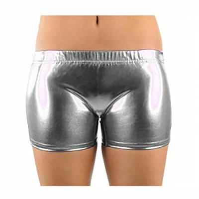 Image of TrendyFashion Kids Girls Plain Shinny Hot Pants Fancy Party Dance Gym Childrens Wet Look Shorts (Silver 11 13 Years)