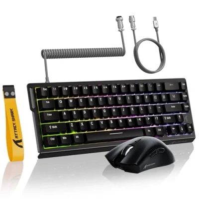 Image of MAMBASNAKE ATTACK SHARK X68 HE Rapid Trigger Keyboard &amp; R1 Mouse 8Khz Coiled Cable Combos, 0.01mm RT Accuracy Wired Magnetic Keyboard, Wireless Gaming with 18000DPI, for PC/Mac Black