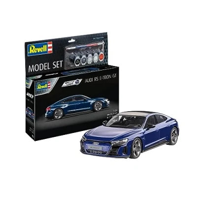 Image of Revell Easy Click Model Set 67698 Audi e tron GT 1:24 Scale Unbuilt/Unpainted/Click Together (Non Glue) Plastic Kit with Paintbrush &amp; Selected Aqua Color Paints