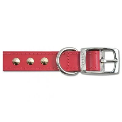 Image of Ancol Comfortable Stylish Leather Red Stud Collar Pet Training Accessory 28 36 cm, Size 3