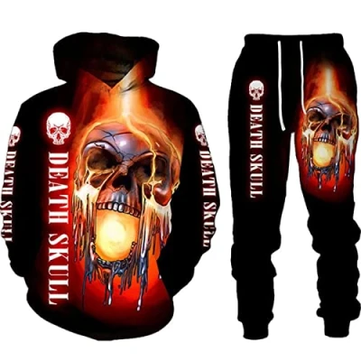 Image of WAVOTIQ Men&#039;s Skull Print Tracksuit 2 Piece Set Gothic 3D Printed Hoodie Joggers Punk Casual Hooded Sportswear