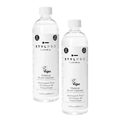Image of STYLPRO Makeup Brush Cleanser (2x 500ml bottles), Cleaning Liquid to use with our Award Winning Cleaner and Dryer Machine, Cleans Oily From Brushes