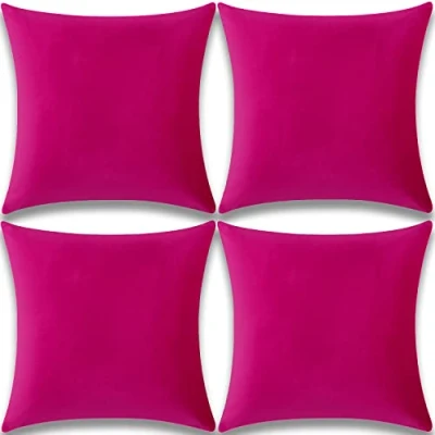 Image of Yonous Cushion Covers, Soft Premium Velvet Decorative Throw Pillow for Sofa Bed Couch Chair, Set of 4, Hot Pink, 20 x inch / 50 cm