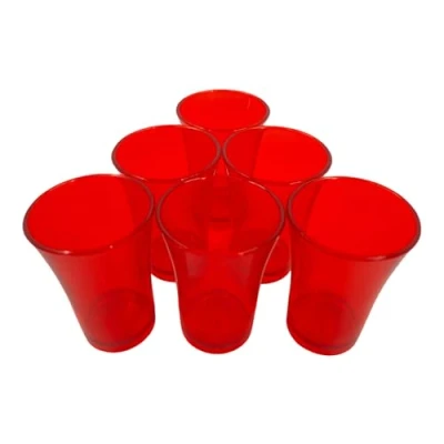 Image of Chabrias Ltd Pack of 6 50ml Plastic Reusable Shot Glasses in Multiple Colors UK Made Ideal for Parties and Events (Red)