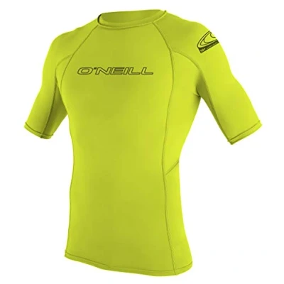 Image of Oneill Wetsuits Men&#039;s Basic Skins Short Sleeve Rash Guard, Lime, L