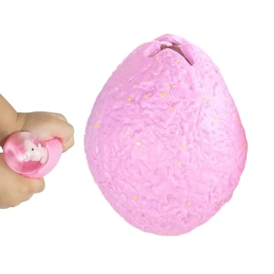 Image of Soft Squeezy Toy Filled with Water Beads, Pink Stress Relief Ball for Kids &amp; Adults, Egg Shaped Stretchy Summer 6.2cm
