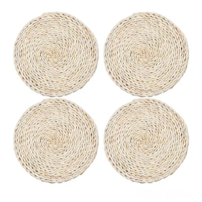 Image of Alnicov 4Pcs Handmade Woven Placemats,9.84inch Round Coasters,Pure Natural Corn Husk Placemat Kitchen Dining Table Heat Insulated Pad