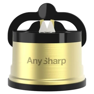 Image of AnySharp Pro Metal Knife Sharpener, Hands Free Safety, PowerGrip Suction, Sharpens All Kitchen Knives, Ideal for Hardened Steel &amp; Serrated, World&#039;s Best, Compact, One Size, Brass,