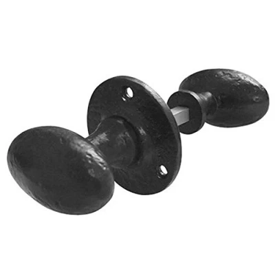 Image of Oval Rim Door Knob Set Black Antique