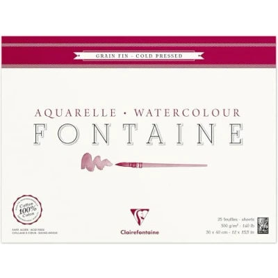 Image of Clairefontaine Ref 96415C Fontaine Cold Pressed Watercolour Glued Pad (25 Sheets) 30 x 40cm Size, 300gsm Paper Suitable for Artwork