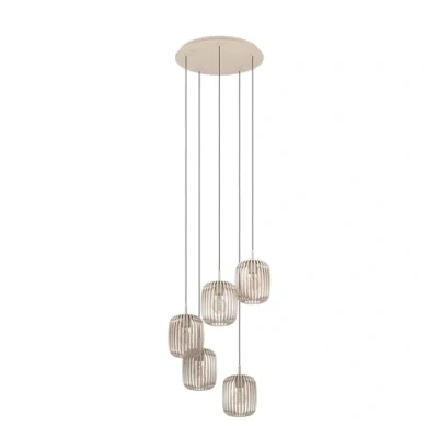 Image of Eglo Pendant Lighting Romazzina, 5 Light Cluster Hanging lamp, Dining Room Ceiling Fixture, Metal in Sand Colour, E27 Socket