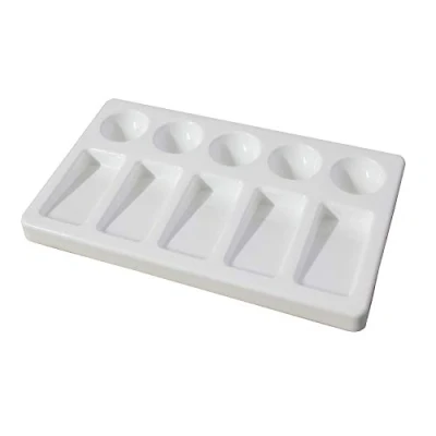 Image of White Plastic Painting Palette with 5 Sloping Wells &amp; Circular