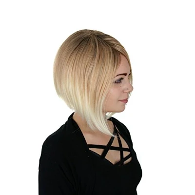 Image of Prettyland C533 Ombré White Ash Blonde Short Straight Bob Wig Hairstyle with Hightlights