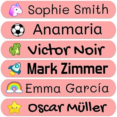 Image of 50 Personalized Adhesive Labels, 6 x 1 cm, for Marking Objects, Books, Lunch Boxes, etc. Color Pink Basic