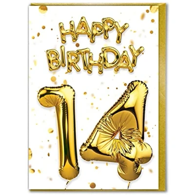 Image of Brainbox Candy 14th Birthday Card Age 14 Teenager Beautiful White Gold Foil Effect For Son Daughter Family Friend