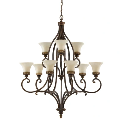 Image of Drawing Room 9 Light Multi Arm Chandelier Walnut Finish, E27
