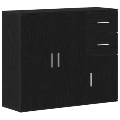 Image of vidaXL Sideboard Black Oak Modern Engineered Wood Cabinet/Cupboard 91x29.5x75 cm for Living Rooms