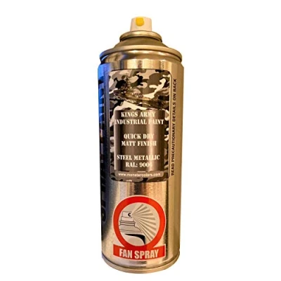 Image of Kings Army Steel Metallic Ral Colour 9006 Acrylic Military Matt Spray Paint 400ml Vehicle Paint, Airsoft, Paintball, Model Maker Fishing, Wargames Miniature Modelling