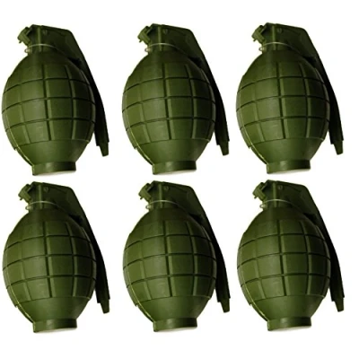 Image of Pack of 6 Kids Army Toy GREEN Hand Grenades With Flashing Light &amp; sound Role Play
