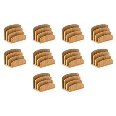 Image of OSCO Bamboo Letter Holder 10 Pack Mail Sorter Post Rack Envelope Organiser Document Stand Desk File Storage Display Slots H14 x W19 D10.5 cm