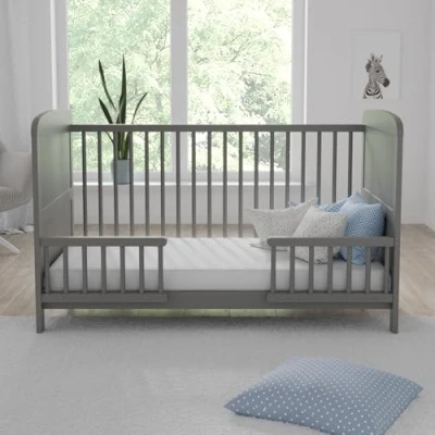 Image of Love For Sleep MADDOX Cot Bed 140x70 cm Adjustable Base, Converts to Toddler &amp; Sofa Wooden Barriers Included Baby Crib from Birth 6 Years (Grey, Bed)