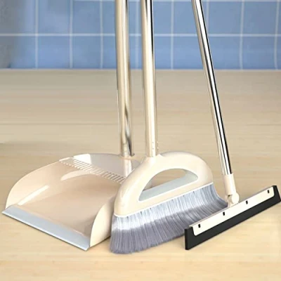 Image of Dustpan and brush Sets Long Handled Broom Dustpan, Soft Sweeping with Upright Dust Pan Combo for Outdoor Indoor Kitchen Home Lobby Cleaning(Set of 3)