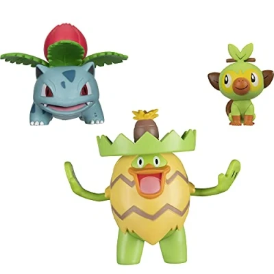 Image of Pokémon Battle Figure, Grass Type Theme with 3 Pack 4.5 inch Ludicolo, Ivysaur 2 Grookey Toys for Kids Fans Amazon Exclusive