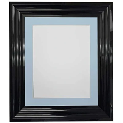 Image of FRAMES BY POST Firenza High Gloss Black Picture Photo Frame Plastic Glass with Blue Mount A3 for Image Size A4