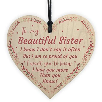 Image of RED OCEAN Beautiful Sister Wooden Heart Special For Birthday Christmas Keepsake Plaque