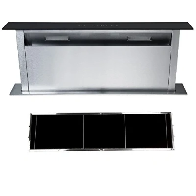 Image of Cookology Downdraft Cooker Hood, Built into Island Worktop Extractor Fan &amp; Recirculating Carbon Filter (90cm, Stainless Steel)