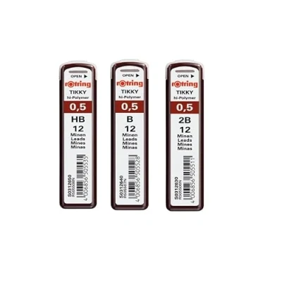 Image of rOtring Lead Refills Hi Polymer for Fine Mechanical Pencils 0.50mm Set of B (12 Leads), HB 2B Leads)