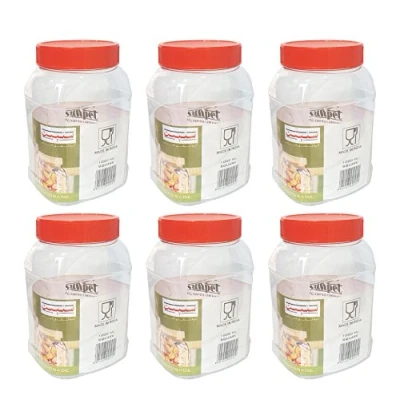 Image of Sunpet 1000ml Rectangle Plastic Food Storage Canisters, Red, Pack of 6