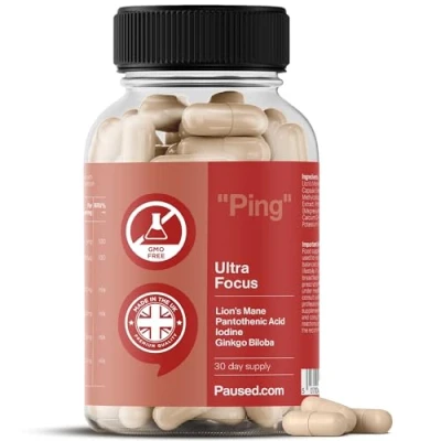 Image of Paused Ultra Focus, Mind &amp; Memory Supplement 60 Capsules 1 Month Supply Cognitive Enhancer with Lion&#039;s Mane Iodine Boosts Energy, Improves Mood Mental Performance Vegan Gluten Free UK