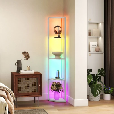 Image of HOMCOM RGB LED Floor Lamp with Shelves and Remote Control for Living Room