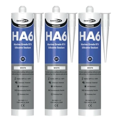 Image of Bond It HA6 High Modulus Marine Silicone Sealant 3x White, 310ml Aquarium Safe UV &amp; Saltwater Resistant Waterproof Flexible Ideal for Glass Gaskets Movement Joints