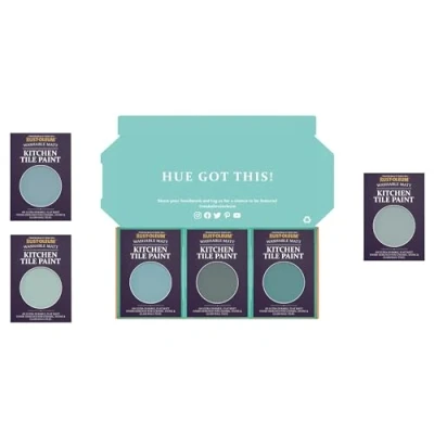 Image of Rust Oleum Kitchen Wall Tile Paint in Matt Finish Ocean Blues Tester Box